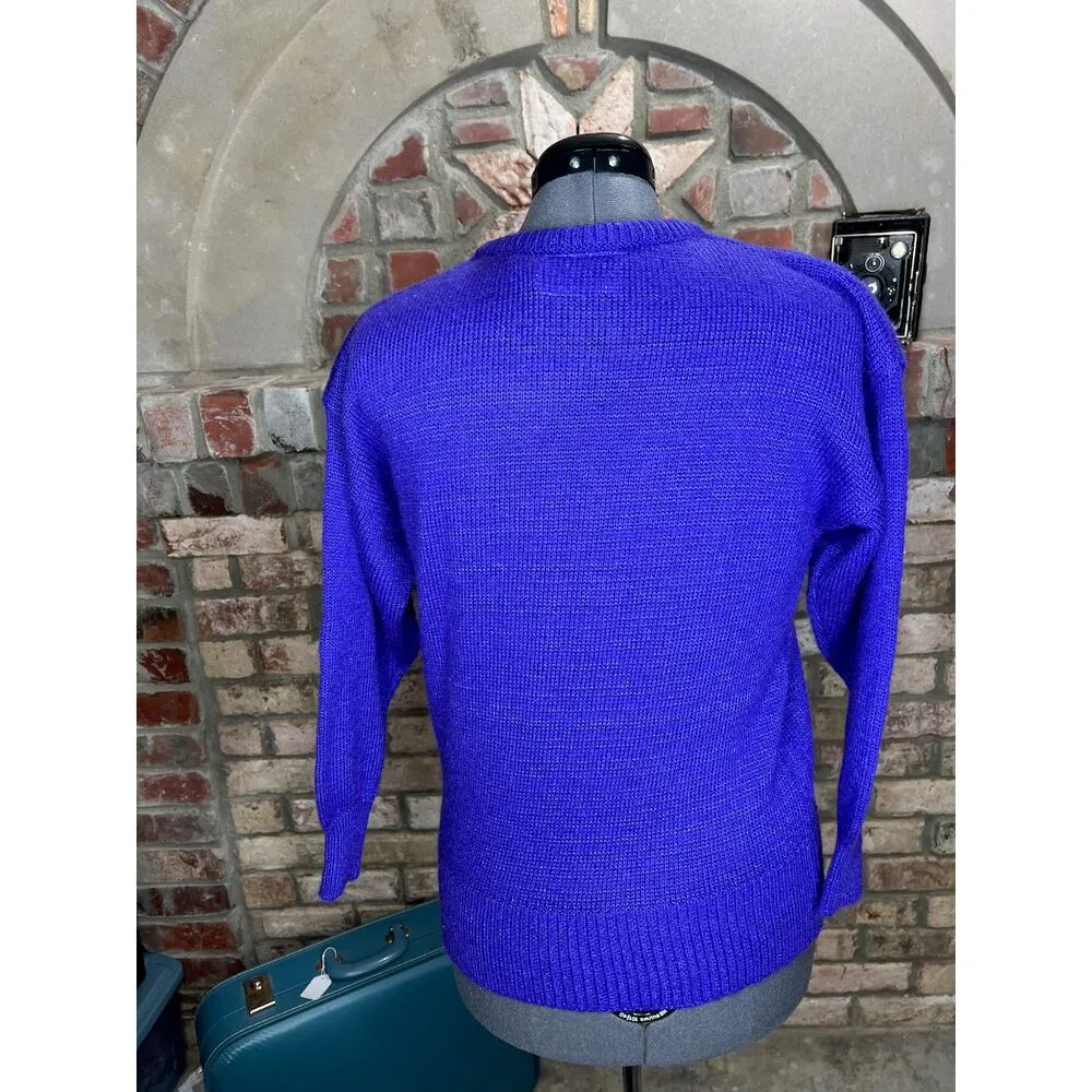 sweater vintage 1980s geometric beads purple black cream Size L - Image 4