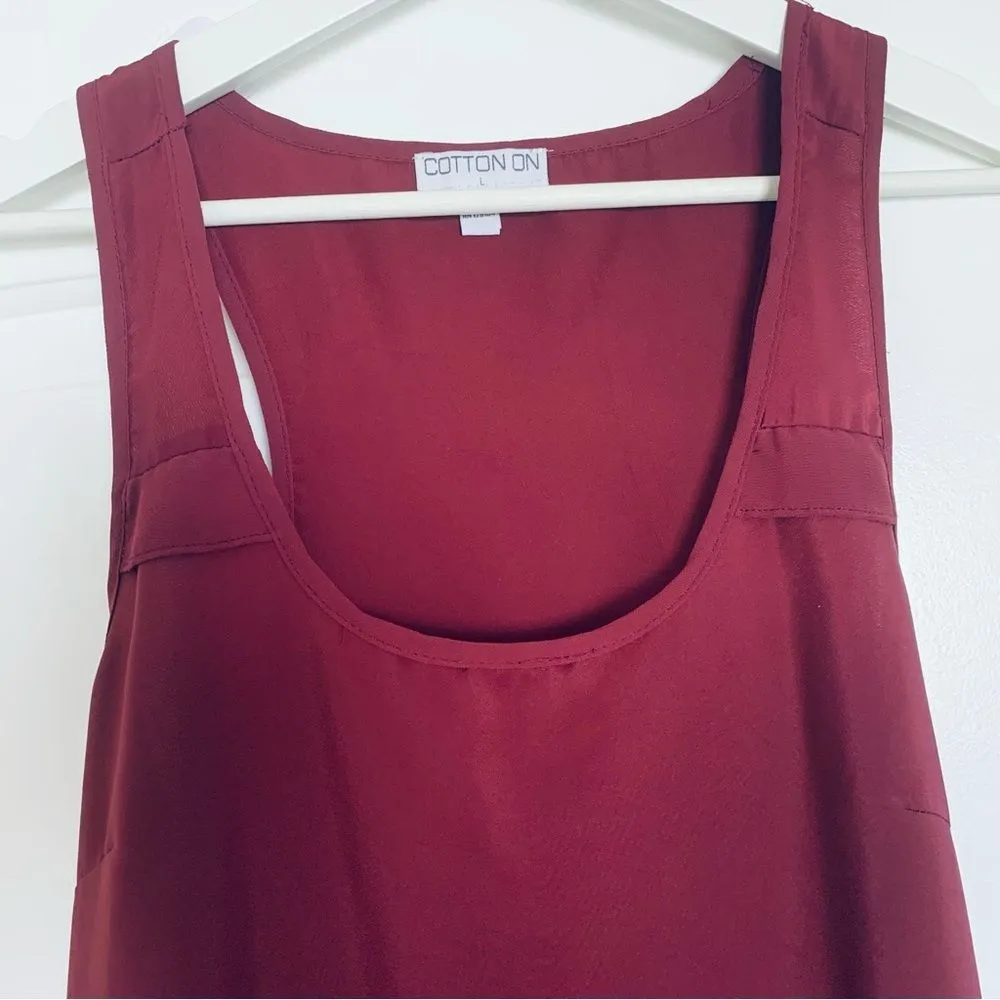 Cotton On Burgundy Lightweight Sleeveless Shift Silk Dressy Tank Slip Dress | L - Image 4