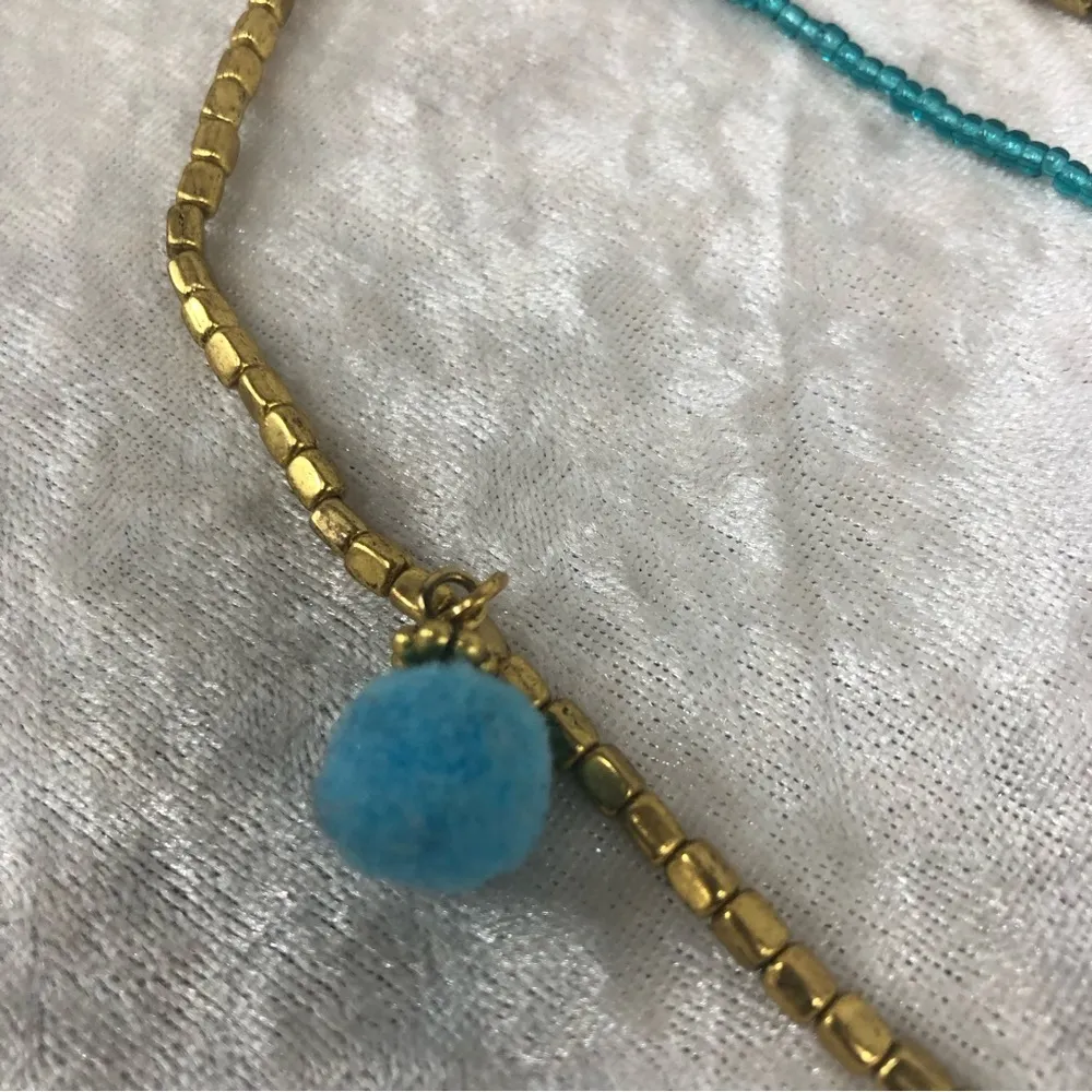 Plunder gold tone beaded multi strand necklace colorful bright tassels pompoms - Image 2