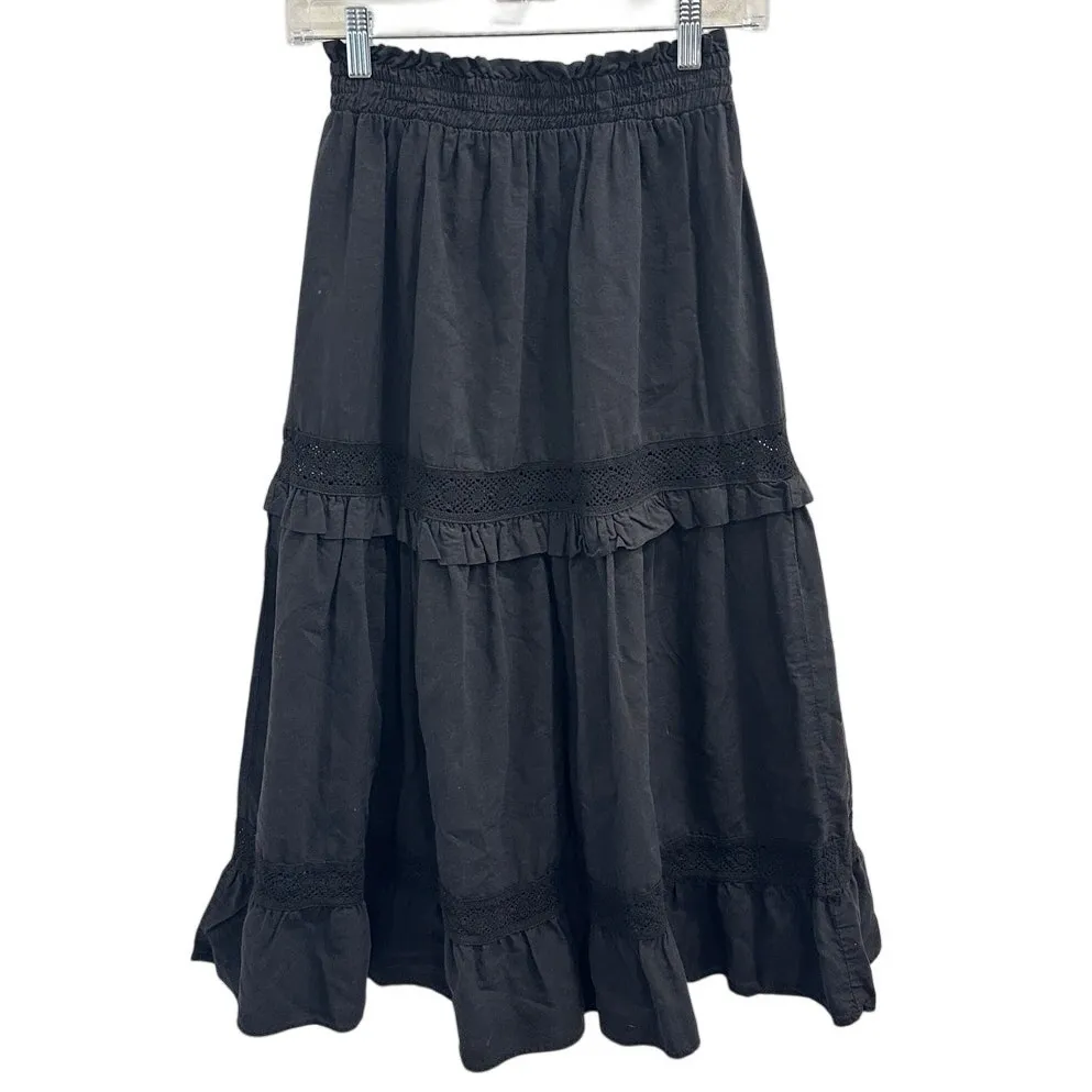 Evereve Red Haute Black Tracy Tiered Midi Peasant Skirt Boho Cottage Fairy Small - Image 3