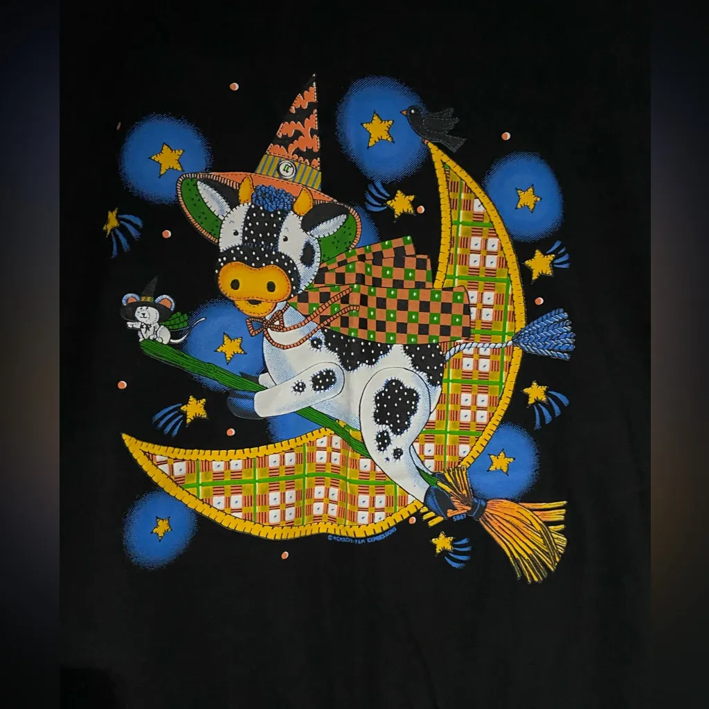 Vintage Halloween cow over moon tee Hanes large - Image 2