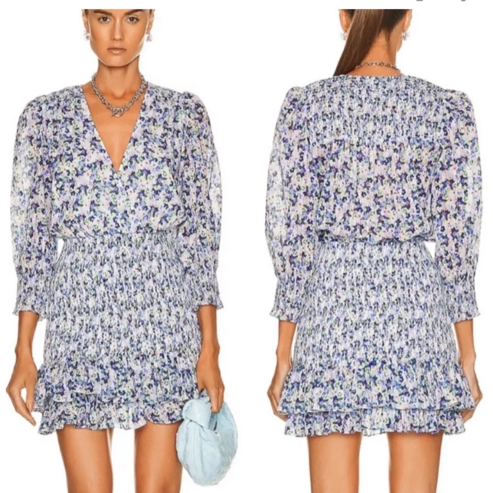 NWT Veronica Beard Darrah Smocked Floral V-Neck Dress with Ruffle Hem Sz 10 - Image 3