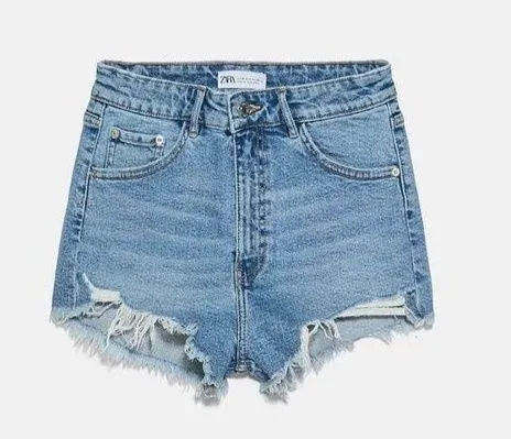 Hi Rise Denim Distressed Shorts Size 4 - Image 2