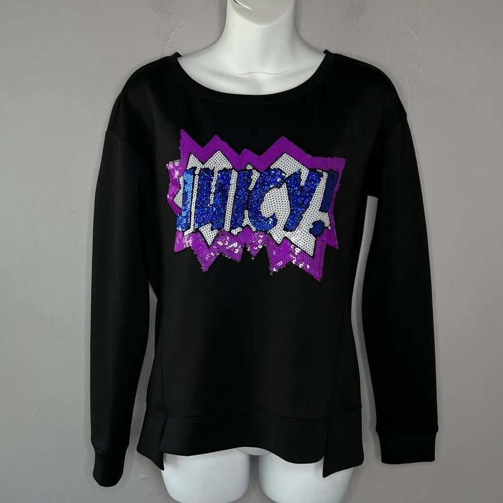 JUICY COUTURE Colorful Sequin Comic Graphic Black Scuba Top - Image 2