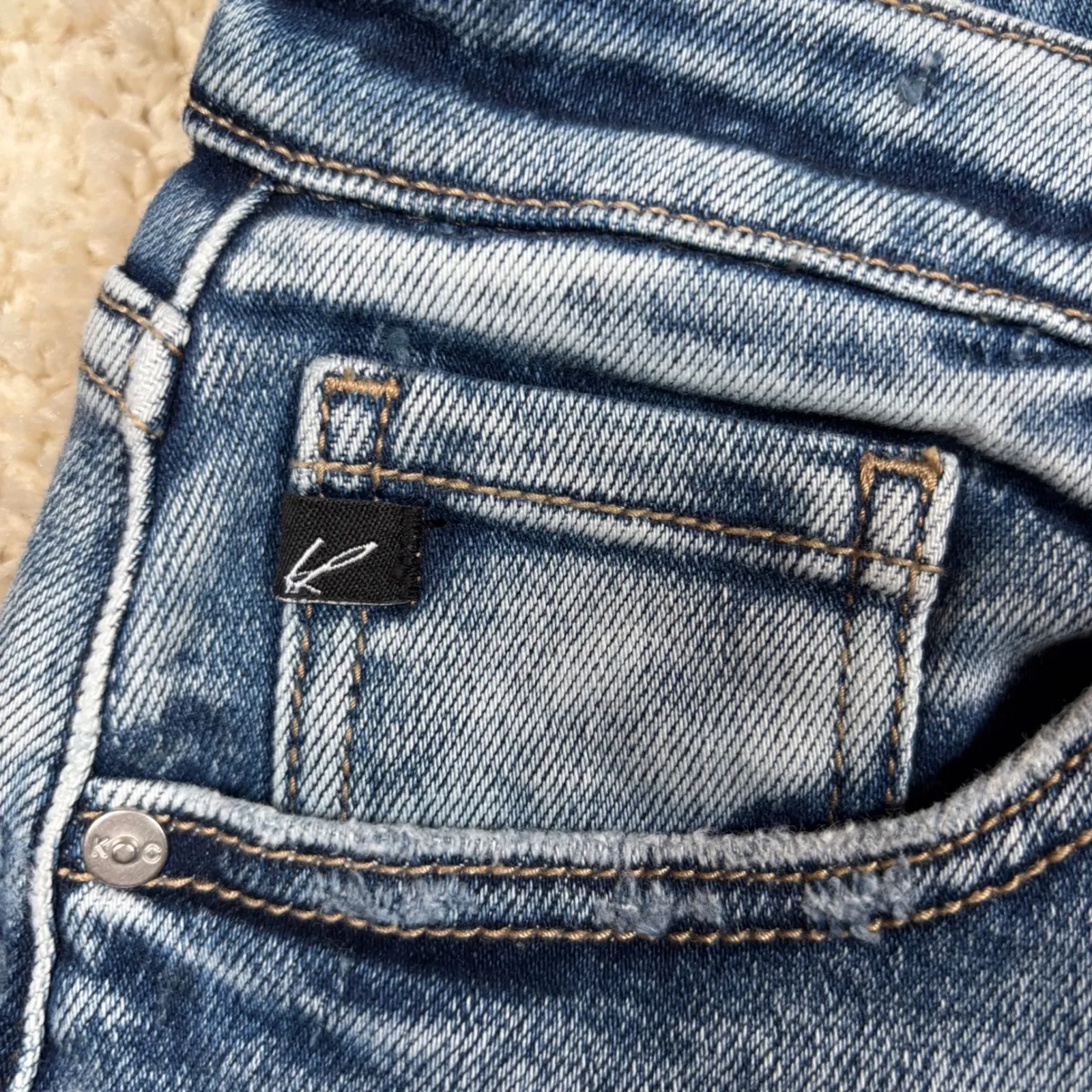 Kancan Women's High Rise Straight Leg Jeans Distressed Blue Wash Size 28 - Image 12