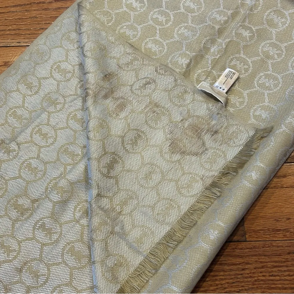 Michael Kors All Over Print MK Logo Scarf Gold - Image 5