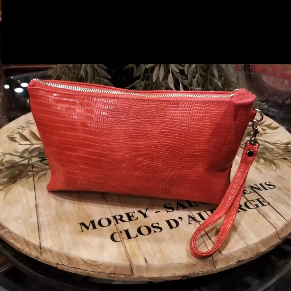 CHICO's Pippa Perforated Medallion Reptile Embossed Clutch Burnt Orange NWT - Image 3