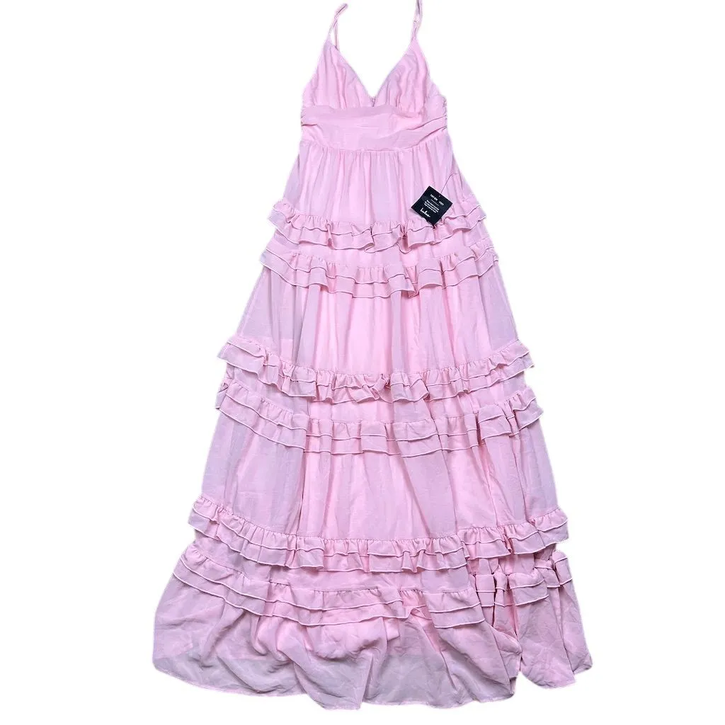 NWT Lulus Women's Pink Lavish Perfection Light Pink Ruffled Tiered Maxi Dress M - Image 4