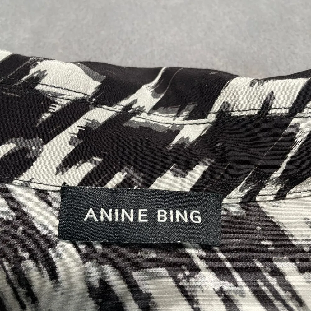 Anine Bing Aiden Shirt Womens Small Houndstooth Black White Pajama Style - Image 3