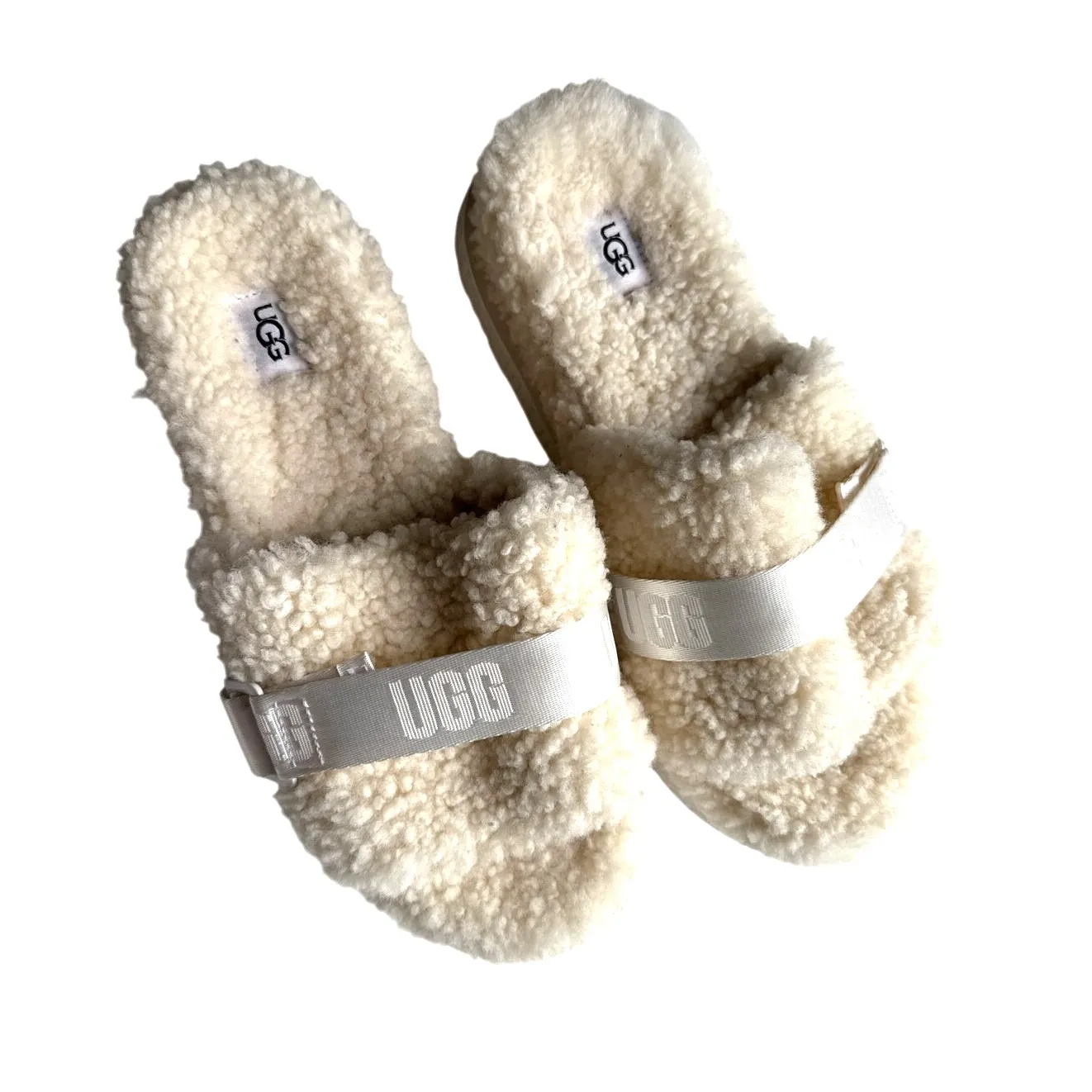 UGG  Fluffita Platform Slippers White Sherpa Size 10 - Image 2