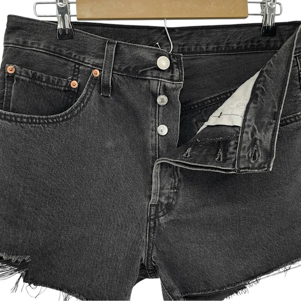 Levi’s 501 Original Fit High Rise Shorts Women Size 30 Black Cutoff Denim Button - Image 12