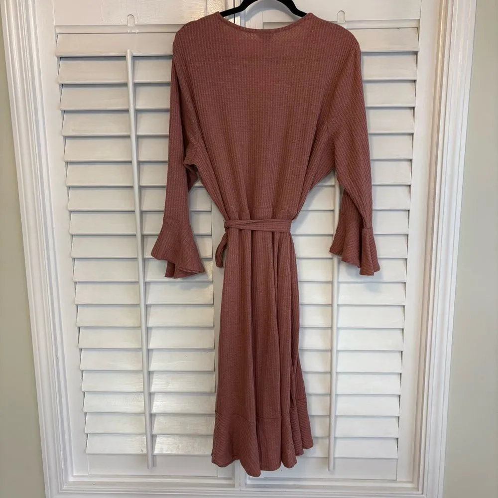 Cato Mauve Pink Waffle‎ Knit Belted Dress Size 18/20 - Image 2