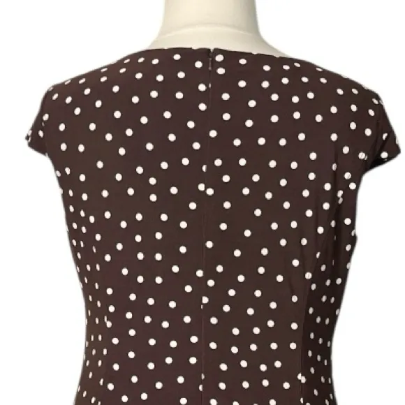 Jones Wear Dress A-line Midi Jersey Knit Brown White Polka Dot Women’s Size 16 - Image 8