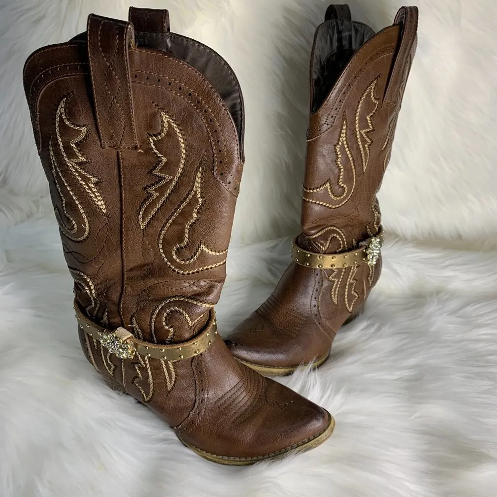 Handmade Womens Brown Leather Beaded Removable Boot Band One Size Boot Cuff - Image 3