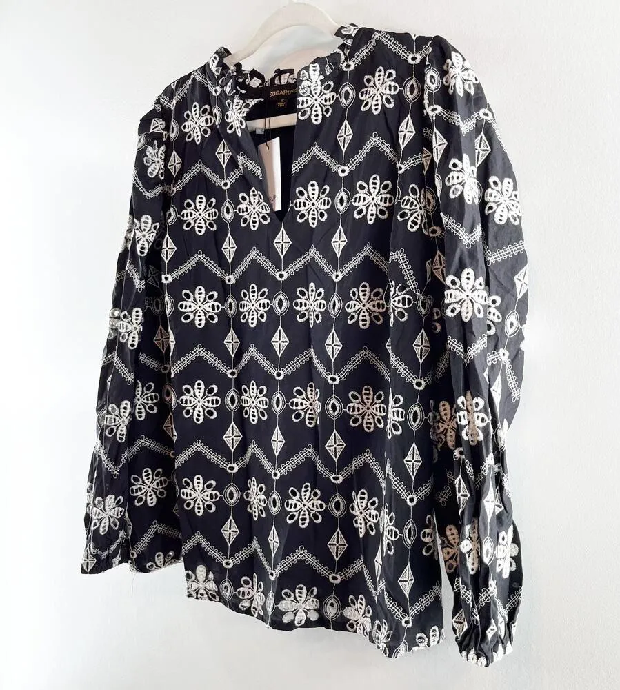 Sugarlips Embroidered Boho Long Sleeve Blouse Top Shirt Black White 1X - Image 8