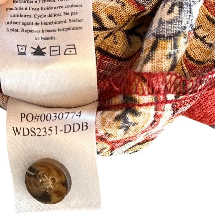 Faherty Carmel Linen Button Down Short Sleeve Midi Dress Red Desert Bloom Medium - Image 14