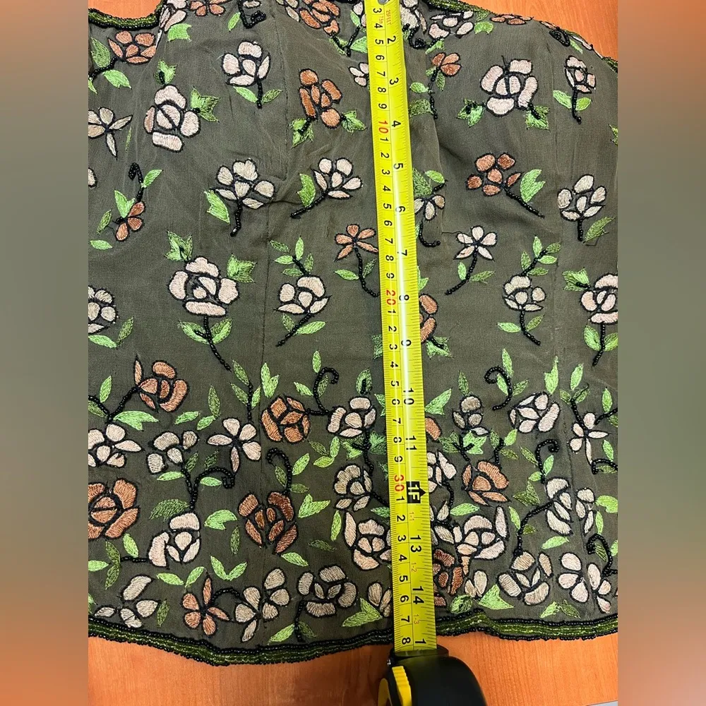 Noreen Phillips VTG Hand Embroidered Glass Beaded Floral Corset Top Olive Green Size M - Image 15