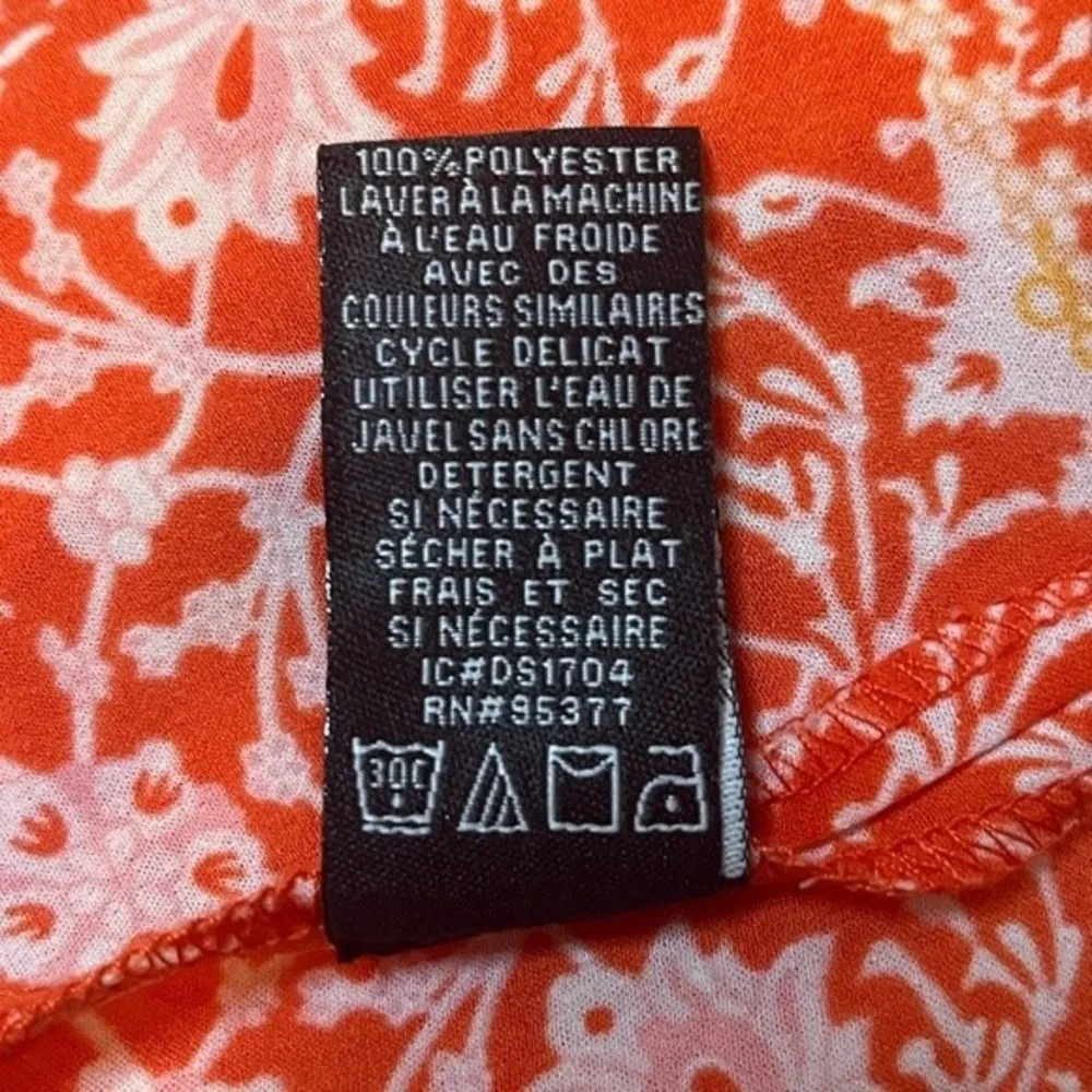 Orange Floral Patterned Cap Sleeve Top Size Medium - Image 6