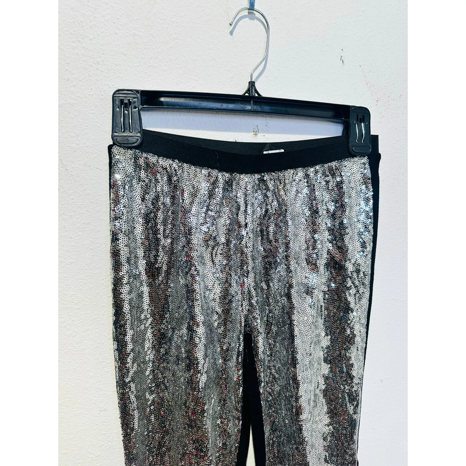 JENNI KAYNE Silver Sparkle Sequin Black Fitted Slim Pants Disco NYE Pants sz S - Image 5