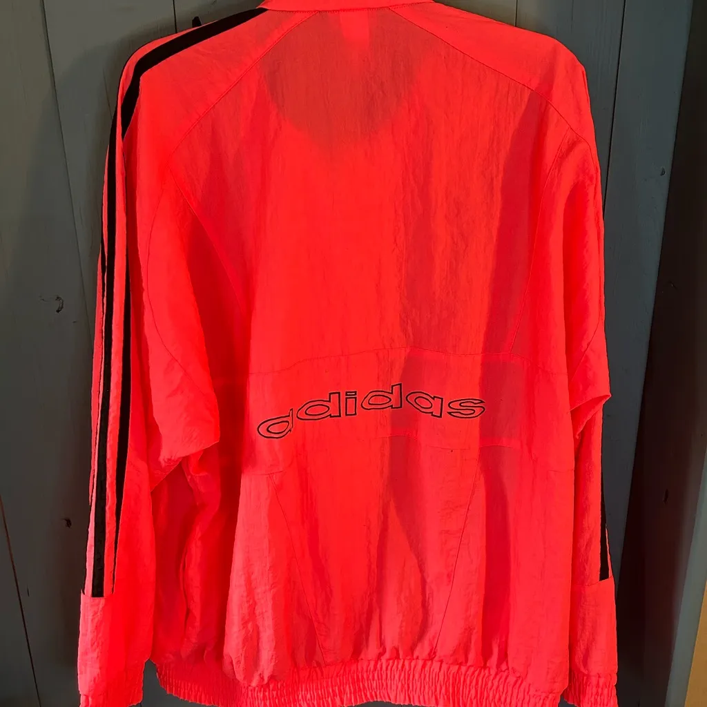 Vintage Adidas Bright Neon Pink / Black Logo & Strips Track Jacket | Sz Large - Image 3