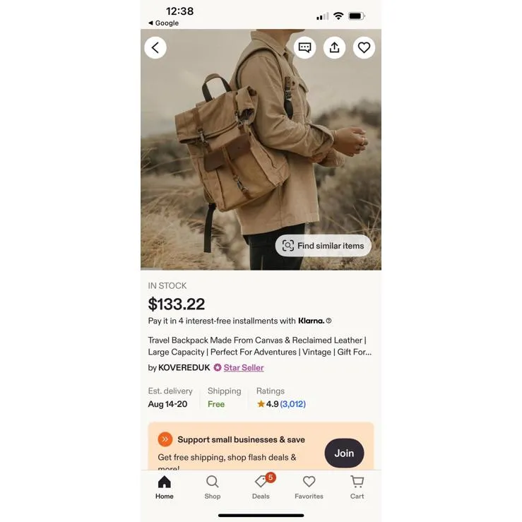 Canvas and Leather Women's Backpack Brown - Image 8