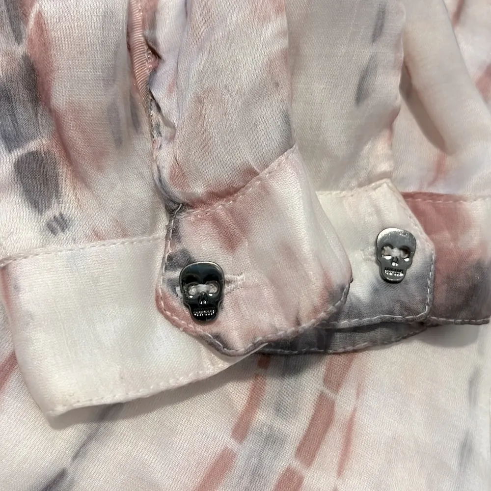 Zadig & Voltaire Satin Long Sleeve Tunic Blouse Top Size Medium White Pink Gray - Image 3