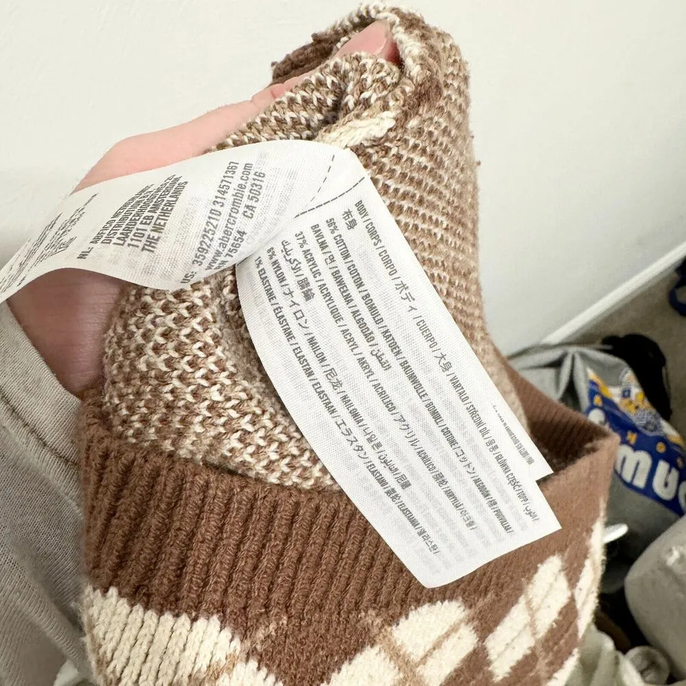 Hollister Dress Women Size XS Brown Plaid Sleeveless Cotton Knit Sweater Mini - Image 6