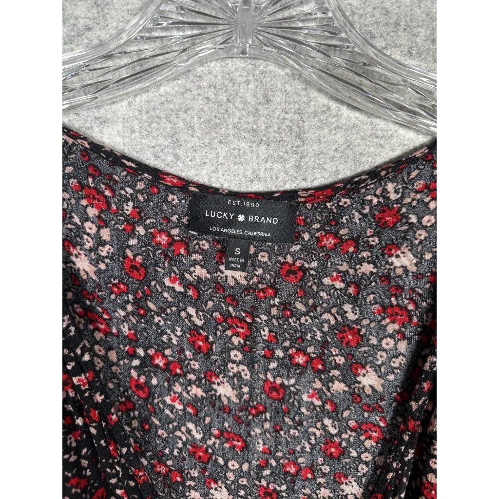 Vintage Lucky Brand Small Dress Floral Y2K Grunge Vneck Short Sleeve Boho Sun - Image 2