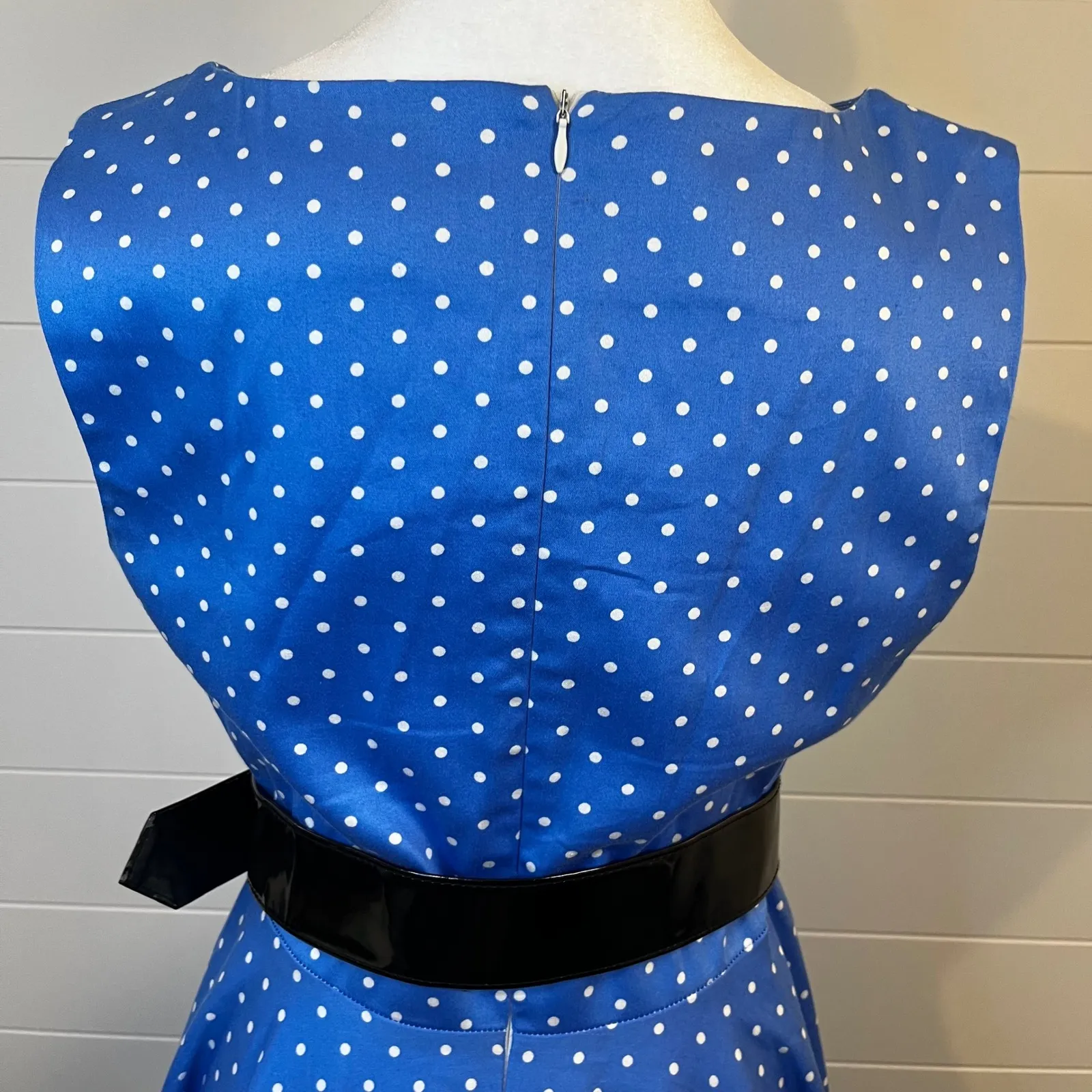 Grace Karin Polka Dot Dress Fit and Flare Retro Style Blue White Party Large - Image 11