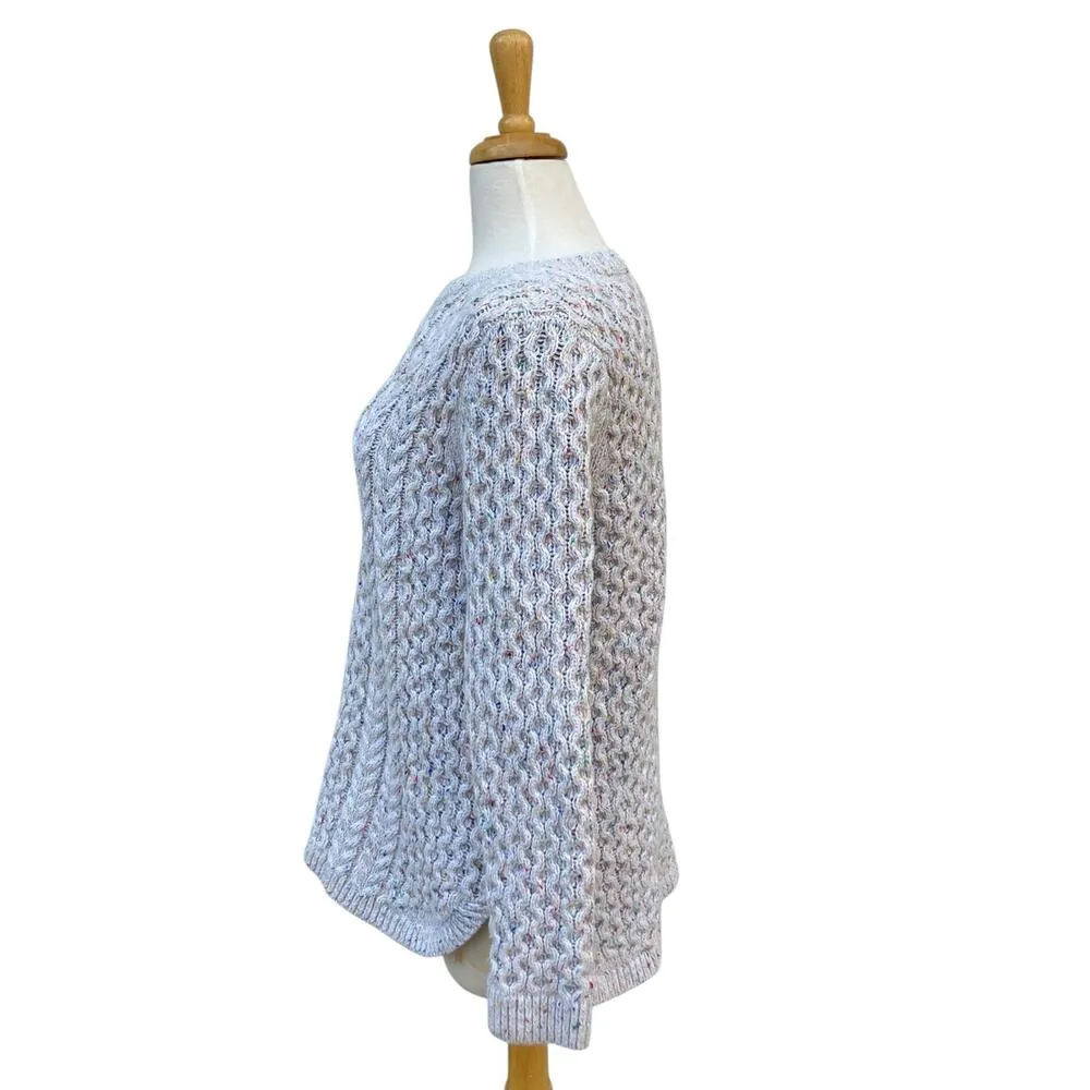 Lands End Knit Sweater Sz L 3D Chunky Knit Speckled Crew Neck Wool Blend Cozy - Image 4