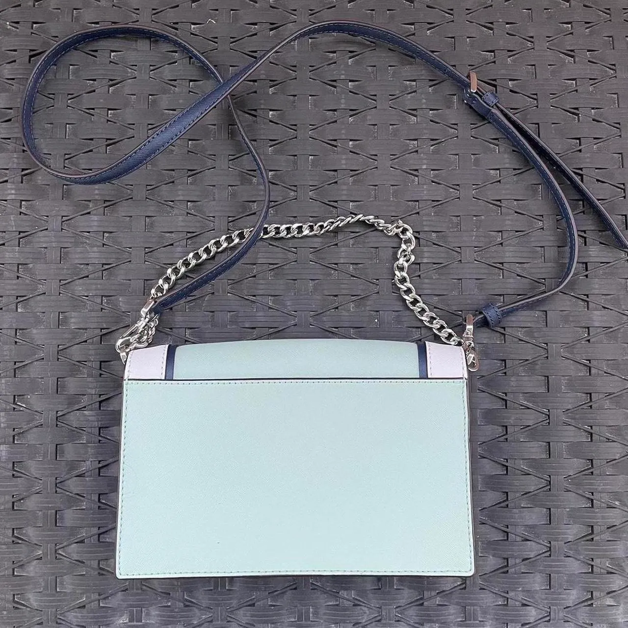 Kate Spade Blue Light Blue White Leather Chain Crossbody Purse Cameron Convertible Bag - Image 2