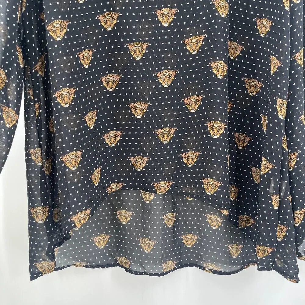EIGHT SIXTY Blouse Size Large Leopard Face Polka Dot Sheer Contemporary Dots - Image 6