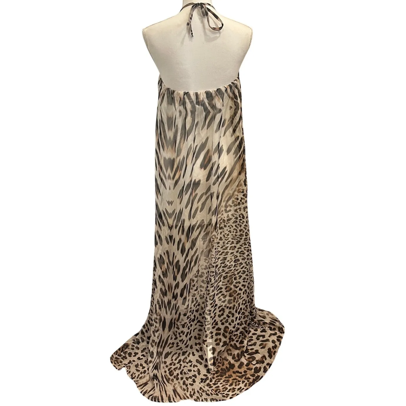 Young Fabulous & Broke YFB Gila Halter Maxi Dress Leopard Print Medium Coastal - Image 4
