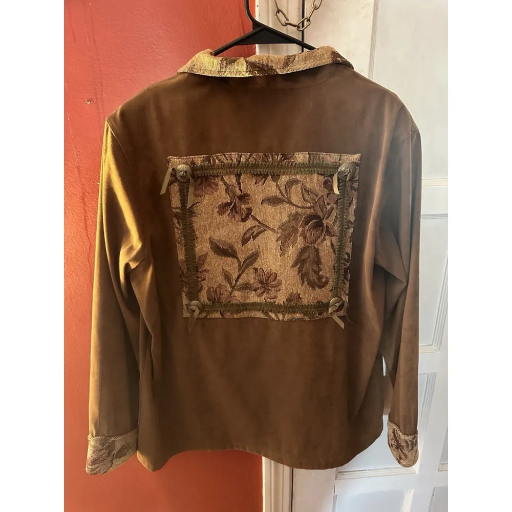 Susan Graver Vintage Womens Brown Full Zip Flap Pocket Faux Suede Western Jacket - Image 12