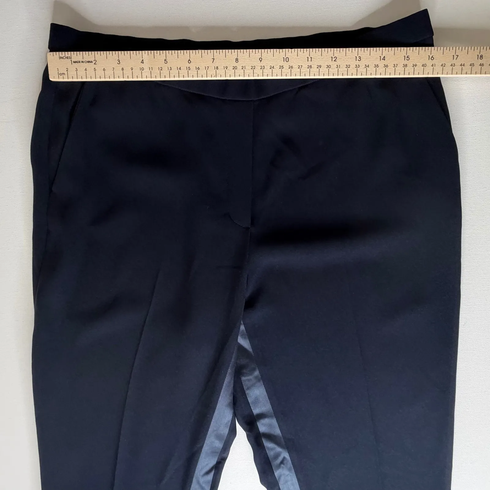 Elie Tahari Navy Slim Fit Tuxedo Pants Trousers Size 12 Satin Trim Formal Office - Image 9