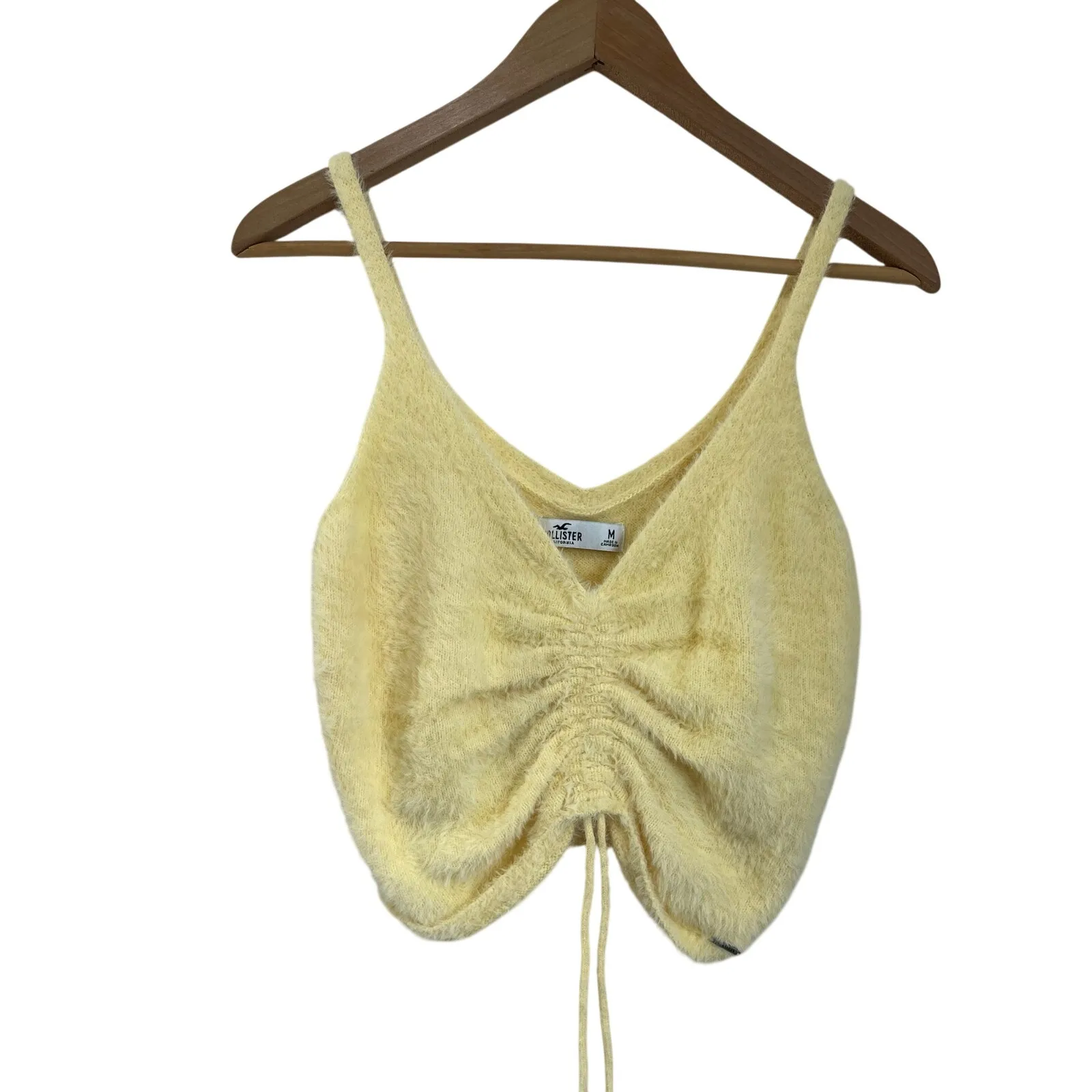 Hollister Fuzzy Ruched Front Tank Top Yellow Soft Knit Y2K Aesthetic Size M - Image 2