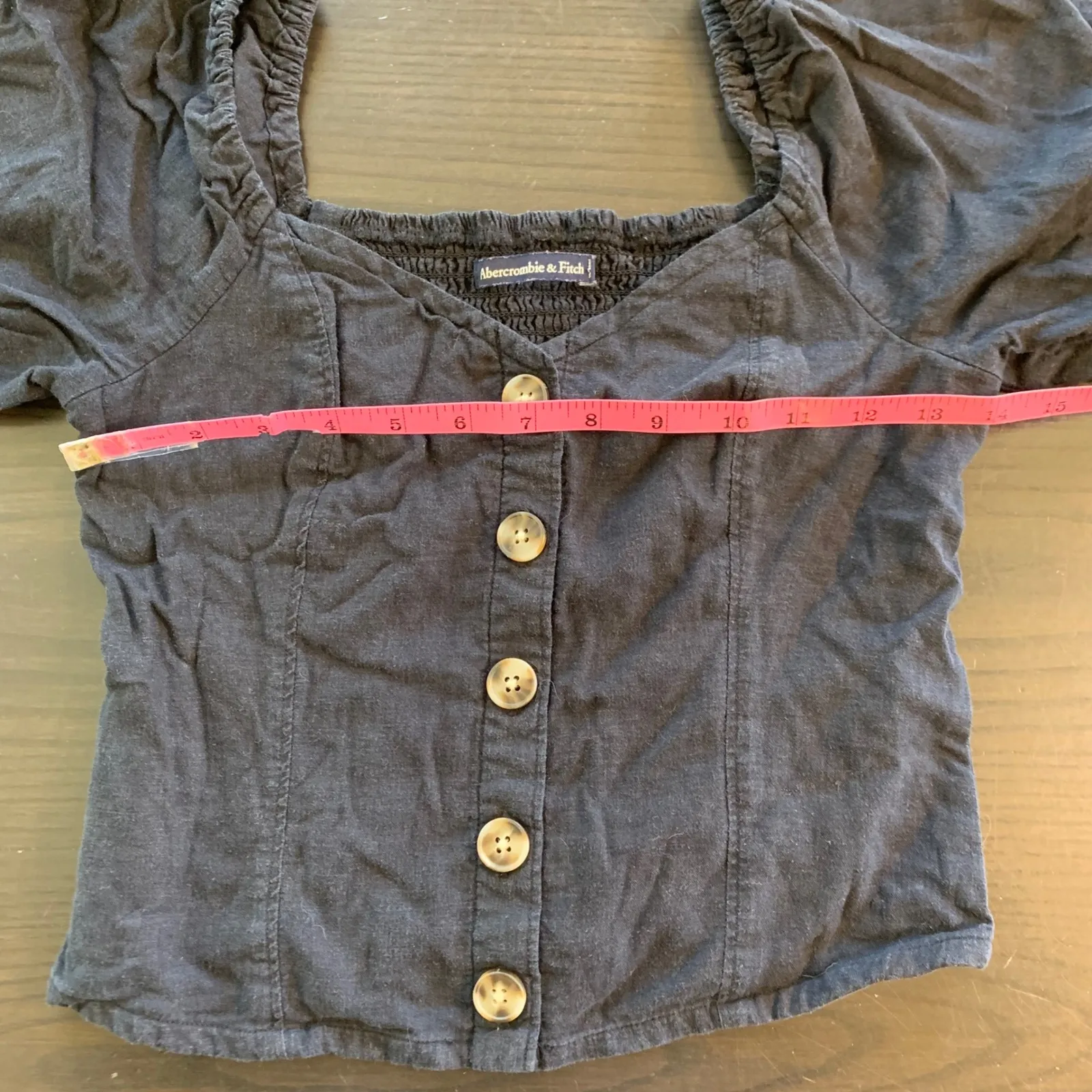 Abercrombie Puff Sleeve Linen Blend Button Top Black XS Cottagecore Peasant Cute - Image 8