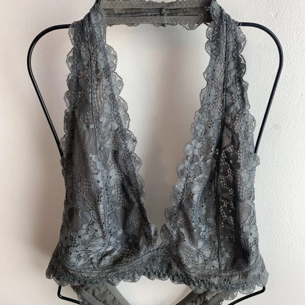 Intimately Free People Dark Gray Lace Halter Bralette - Image 5
