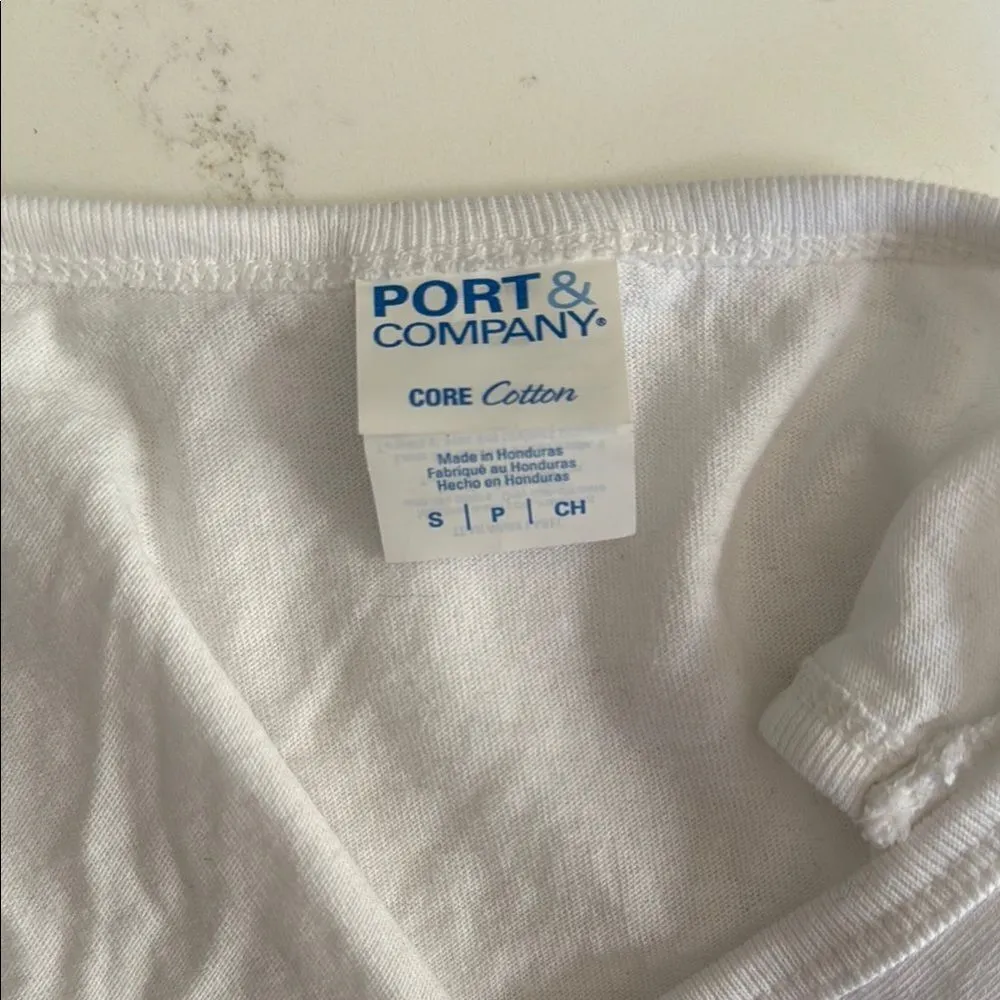 Port & Company White Sleeveless Top with Purple 817 Print. TCU. Size small. White - Image 4