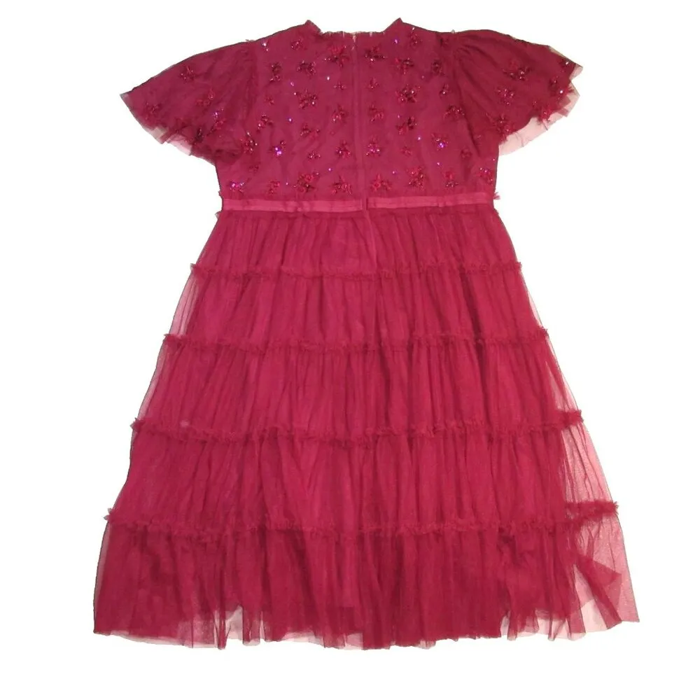 NWT Ivy City Co. Anastasia in Dark Red Embellished Tulle Ruffled Dress 3X - Image 7