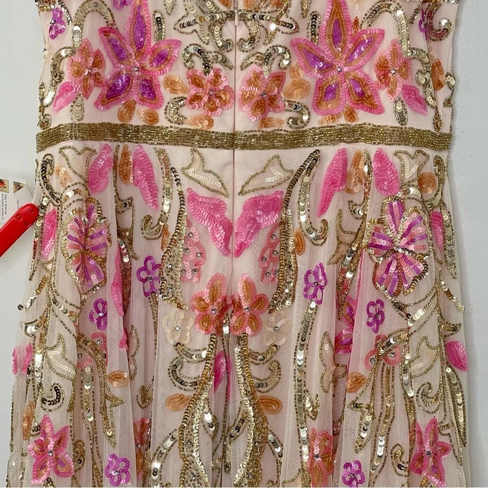 Mac Duggal 5671 Size 16 V-Neck Oyster Floral Embellished Spaghetti Strap Gown - Image 8