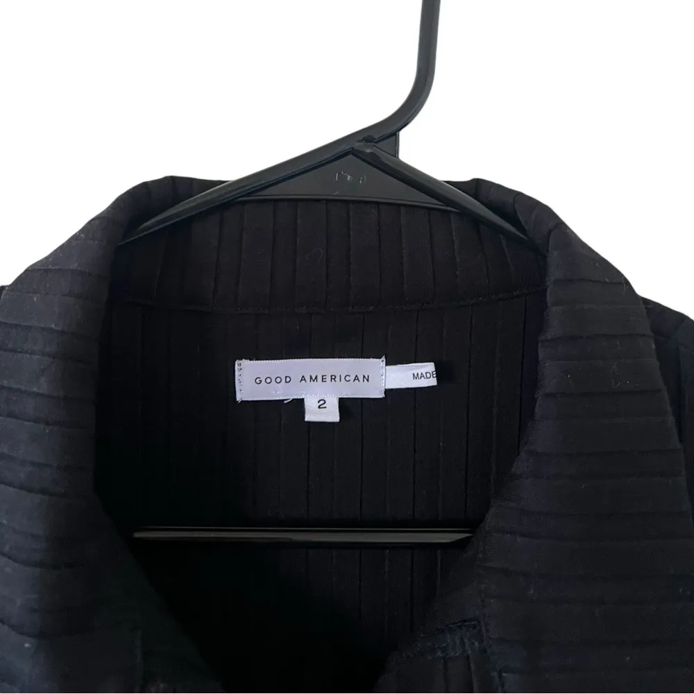 Good American Black Ribbed Button Front Midi Dress - Image 8