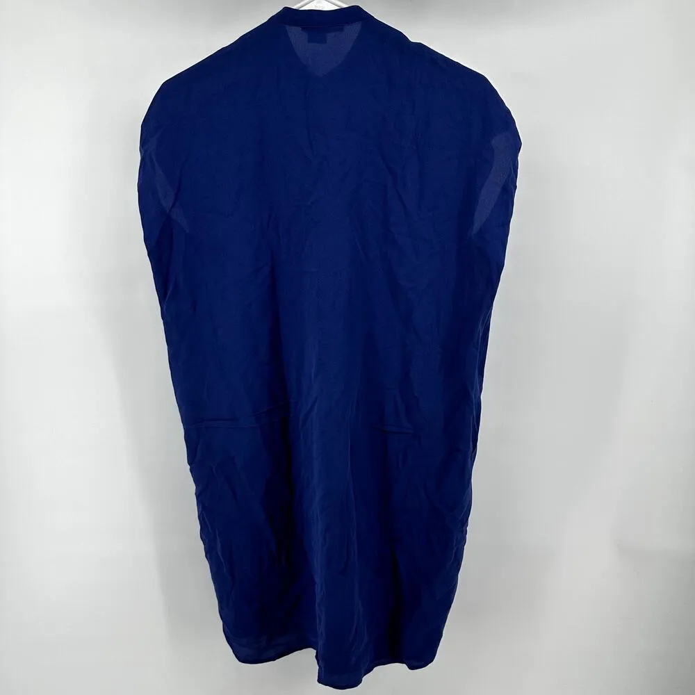 Vince Dolman Sleeve Shift Silk Dress Mock Neck Button Front Cobalt Blue XS - Image 6