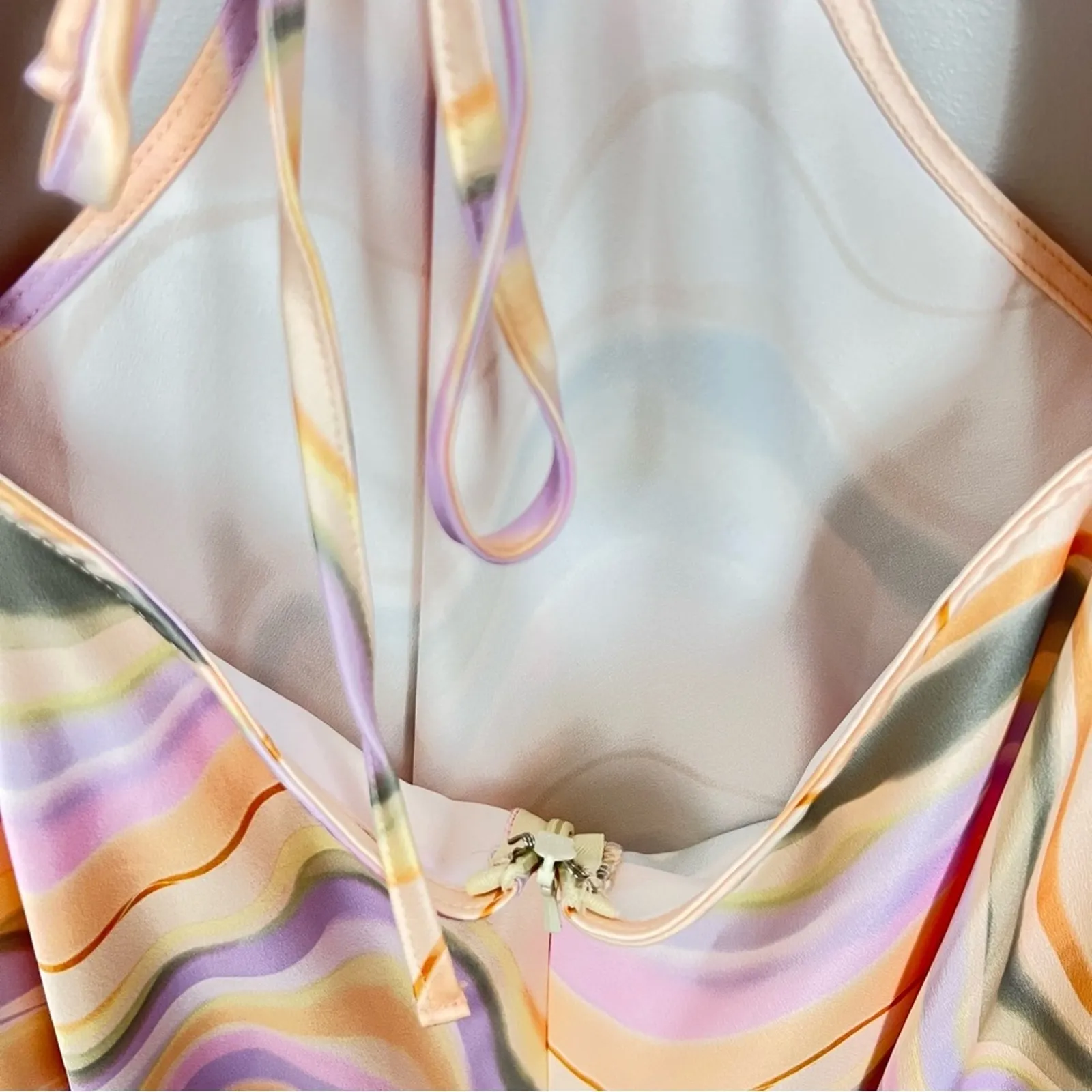 Topshop Retro Satin Cutout Midi Dress Marble Pastel Size 14 NWT Resortwear Boho - Image 13