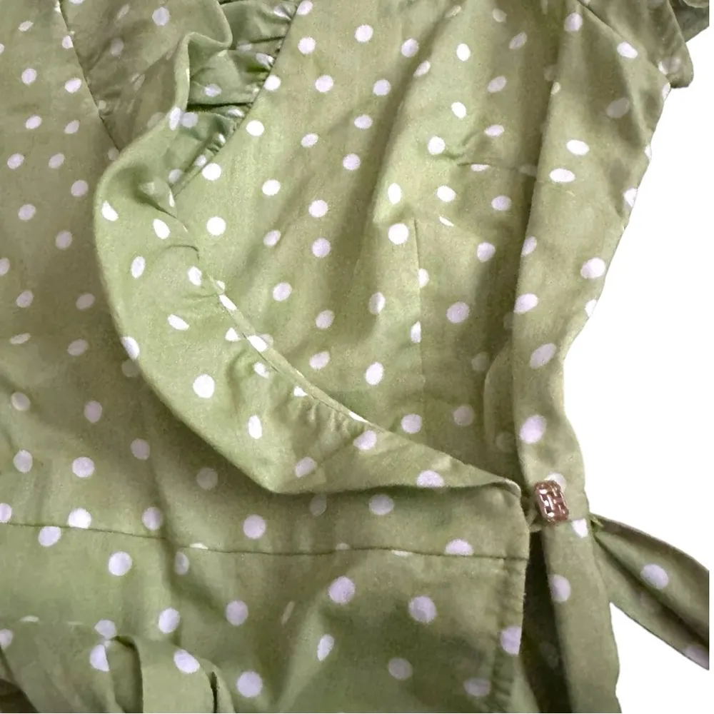 Elizabeth McKay Scotland Dress Ruffle Neckline Polka Dot Womens Size 8 - Image 5