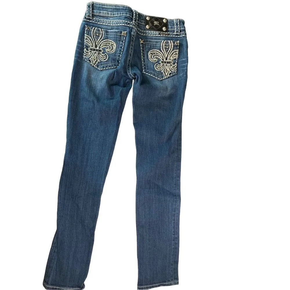 Miss Me Skinny Bedazzled Glam Fleur De Lis Jeans JP5109SK-2 size 27 - Image 3