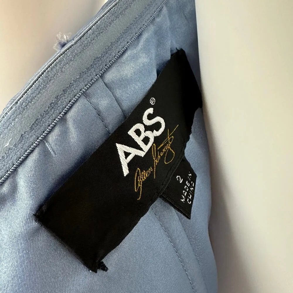 ABS Allen Schwartz Strapless Dress Light Blue Satin Corset Draped Pleated US 2 - Image 9
