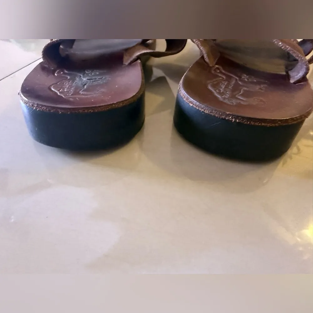CAMEL Brown Leather Sandals Greek Roman from Israel EUR 37 Comfy Sandals Summer Size 7 - Image 4