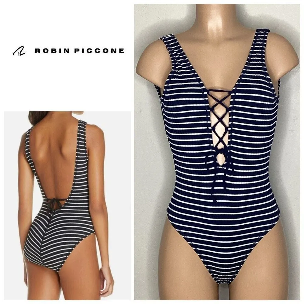 New. Robin Piccone plunge neck lace-up swimsuit. Size 4. Retails $179 - Image 2