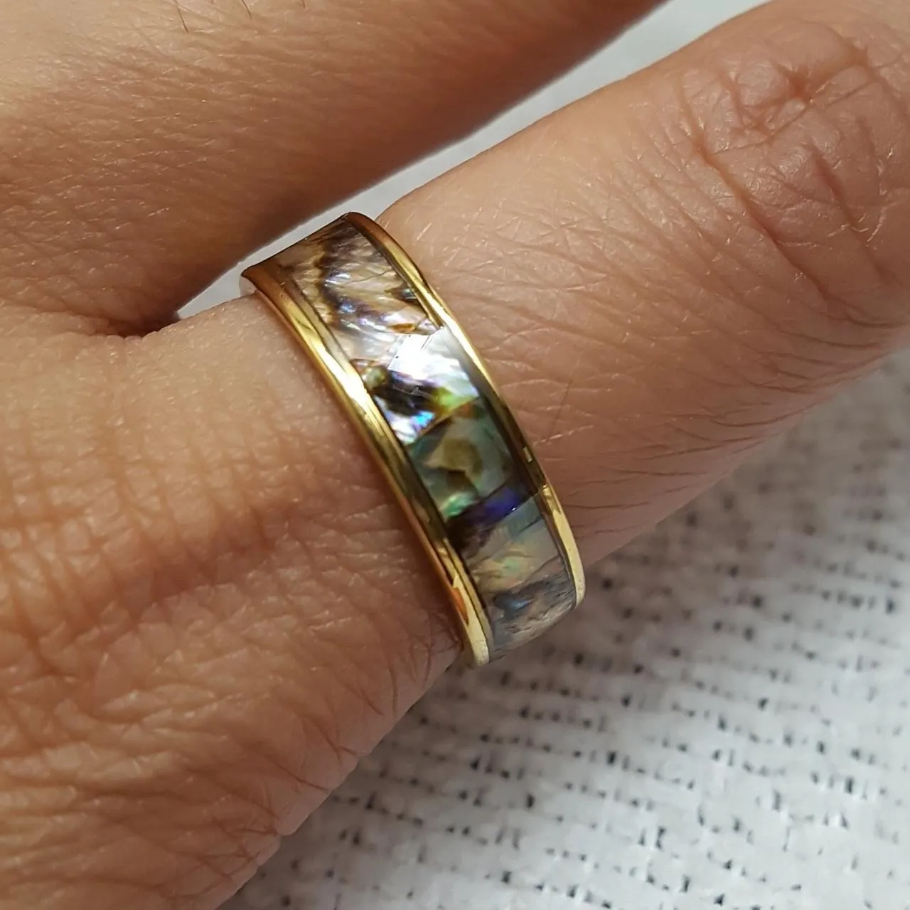 18k Gold Tone Abalone Shell Ring Band Multiple Size 6.5 - Image 4